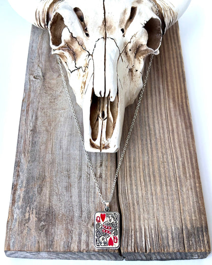 Western Style Queen Playing Card Pendant Necklace