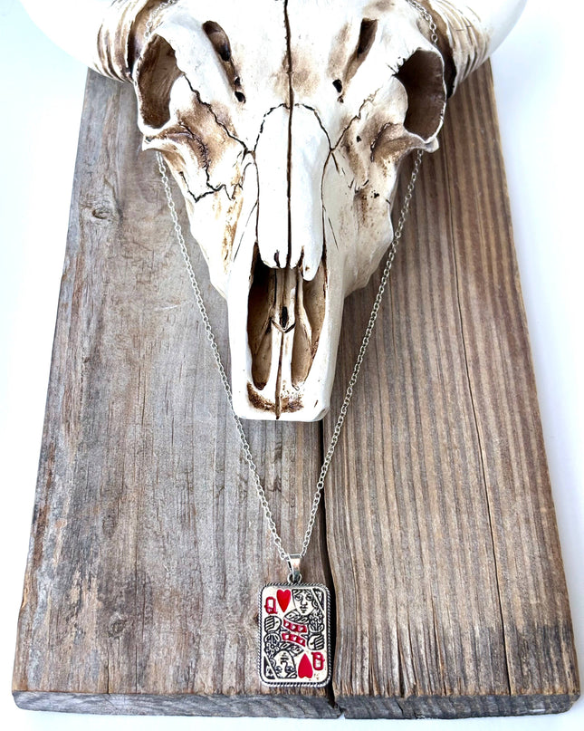 Western Style Queen Playing Card Pendant Necklace