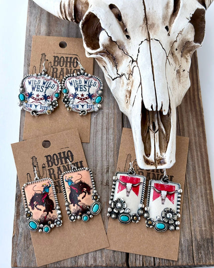 Western Style Pendant with Turquoise Stone Drop Earrings