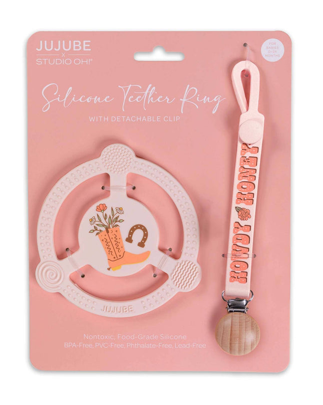 Silicone Teether Ring with Detachable Clip Bloomin' Boot