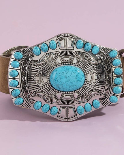 Western Turquoise Concho Buckle Belt