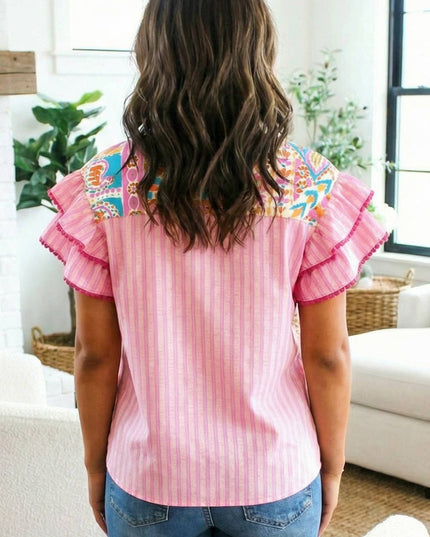 Boho Mixed Print Ruffled Blouse SS26 | S-XL & Plus 1X-4X