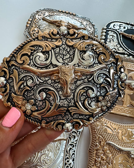 Western Longhorn Steer Metal Belt Buckle