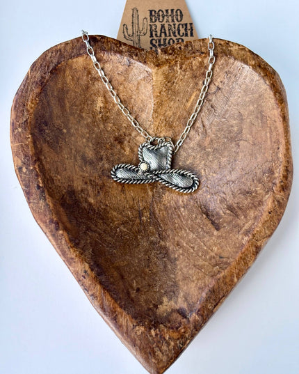Western Cowboy Hat Stone Pendant Necklace