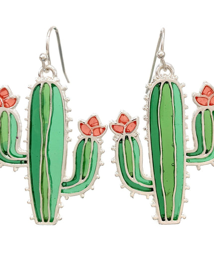 Stained Glass Cactus Earrings