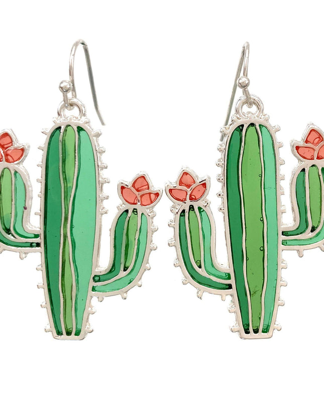 Stained Glass Cactus Earrings