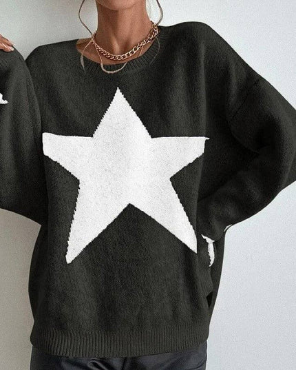 Round Neck Sweater With Five-Pointed Star Print