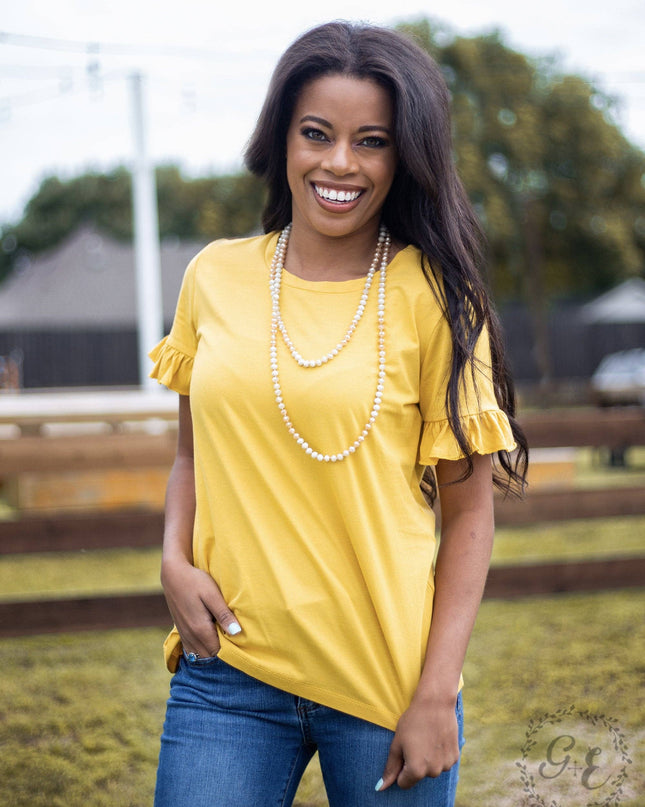 Readily Ruffled Short Sleeve Tee, Mustard