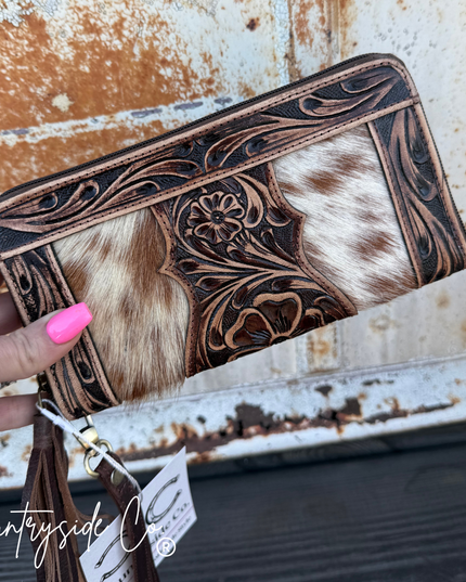 Adeline Cowhide Tooled Leather Wallet Wristlet