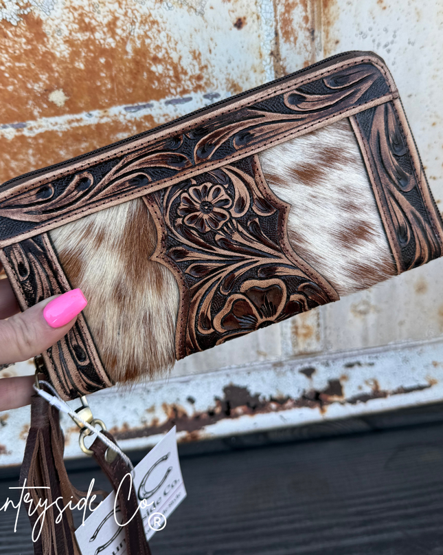 Adeline Cowhide Tooled Leather Wallet Wristlet