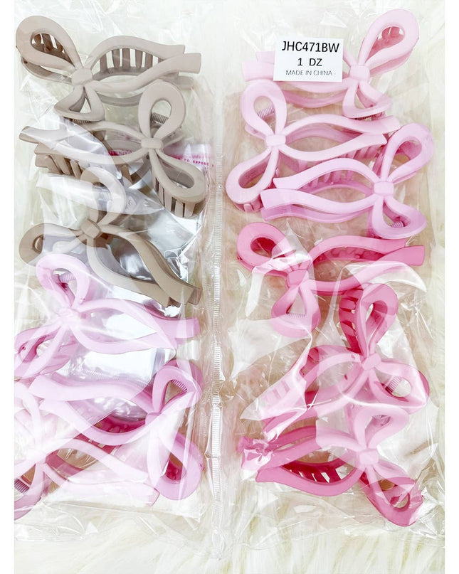 Assorted Pink and Taupe Shades of Bow Clip
