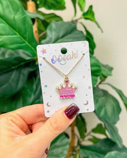 Kids Birthday Crown Pendant Necklace