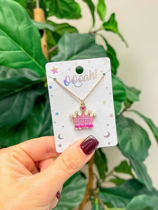 Kids Birthday Crown Pendant Necklace