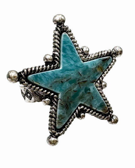 Large Star Turquoise Stone Western Stretch Ring