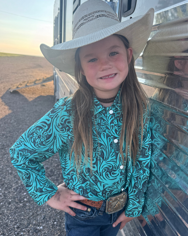 Tooled In Turquoise Button Up Kids