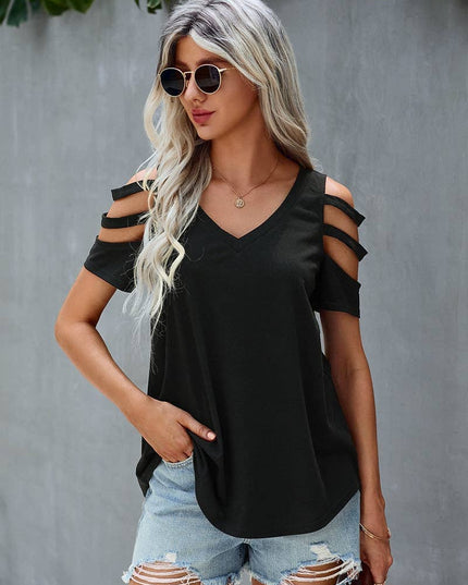 Short Sleeve Cutout Cold Shoulder Top