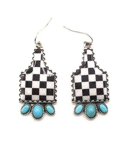 Western Checker Cattle Tag Dangle Earring