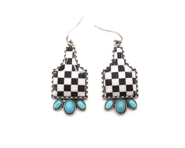 Western Checker Cattle Tag Dangle Earring