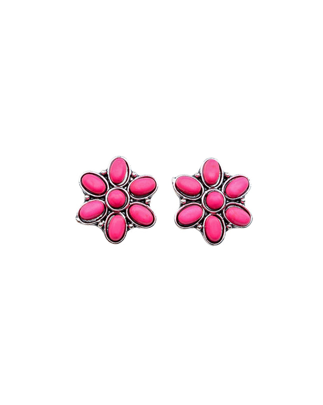 .75" Pink Flower Stud Earring