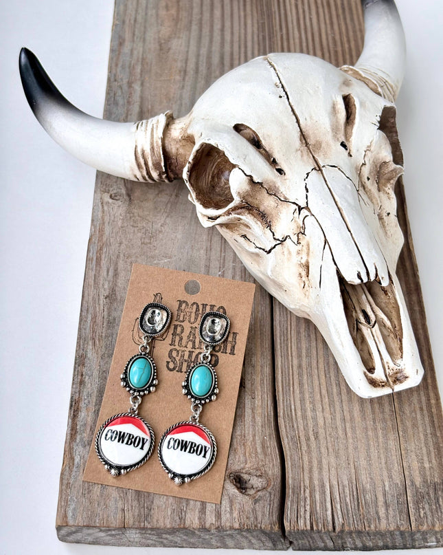 3 Tier Western Style Turquoise Stone Post Drop Earrings