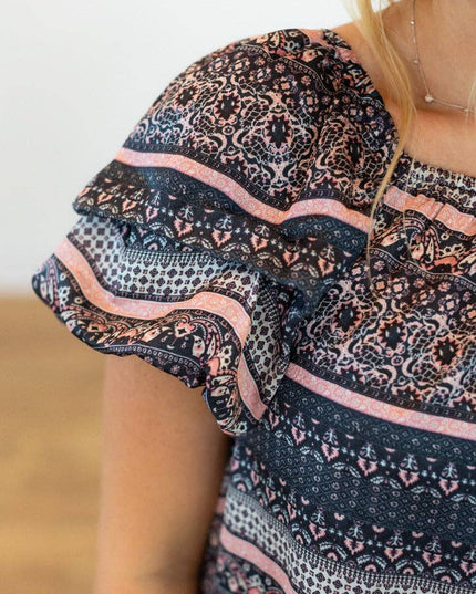 Mixed Print Peasant Blouse