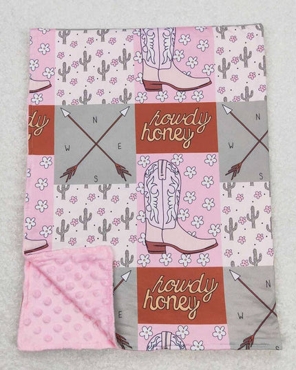 Baby Girls Pink Western Cactus Howdy Blankets