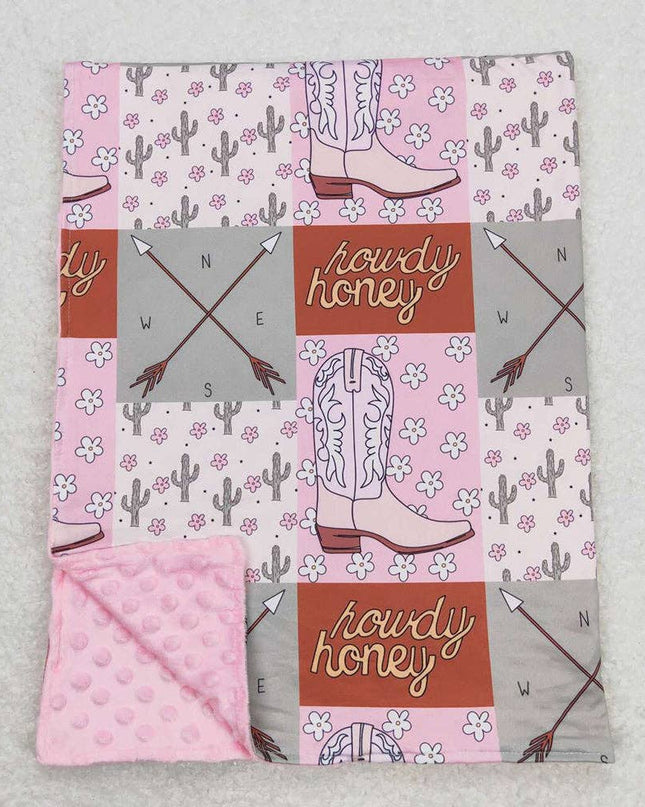 Baby Girls Pink Western Cactus Howdy Blankets