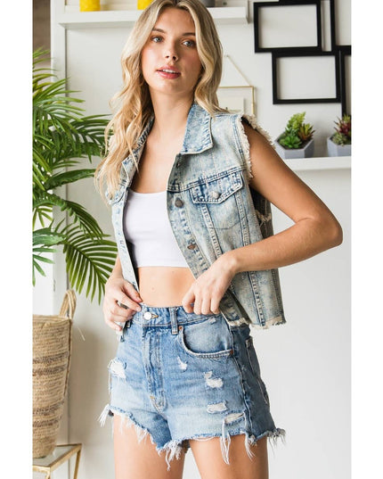 Rhinestone Color Denim Vest
