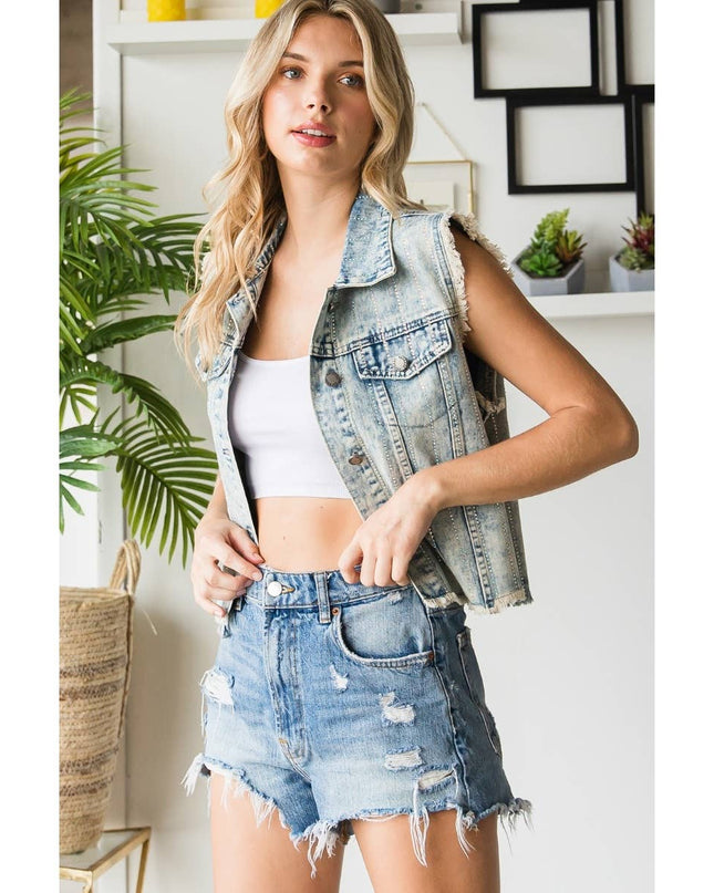 Rhinestone Color Denim Vest