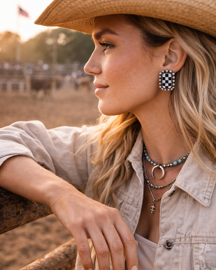 Rodeo Check Concho Stud Earrings