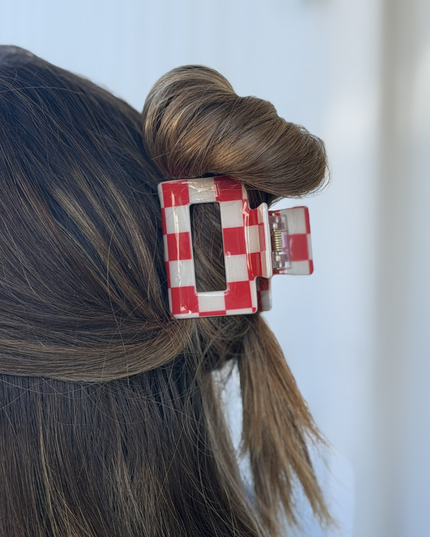 Mini Checked Funky Red Clip