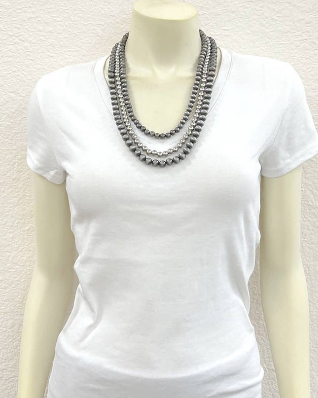 738350, Handmade 24” Silver & Navajo Bead Necklace