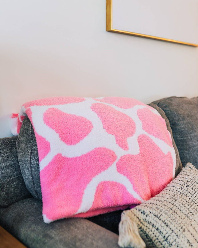 Pink Cowhide Throw Blanket