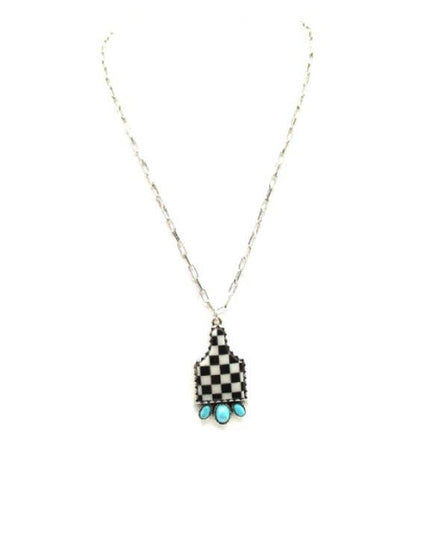 Western Checkered Cattle Tag Pendant Necklace