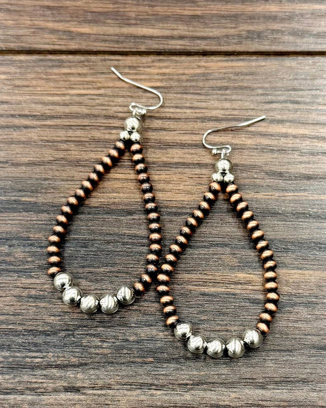 726560-1, 2.5" Handmade Navajo, Copper Navajo Bead Earrings