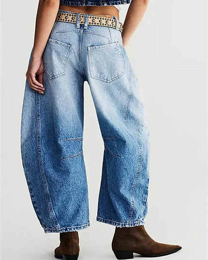 Ladies Mid Rise Wide Leg Barrel Jeans SKP522