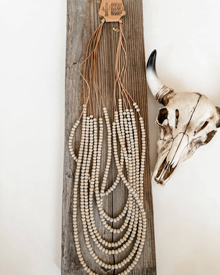 Multi Strand Wood Bead Boho Necklace
