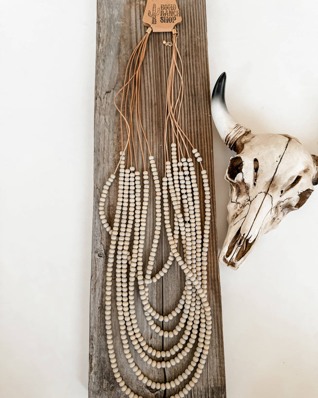 Multi Strand Wood Bead Boho Necklace