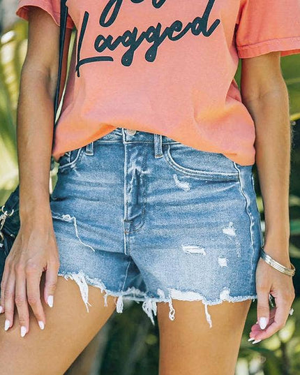 Stretch ripped denim shorts