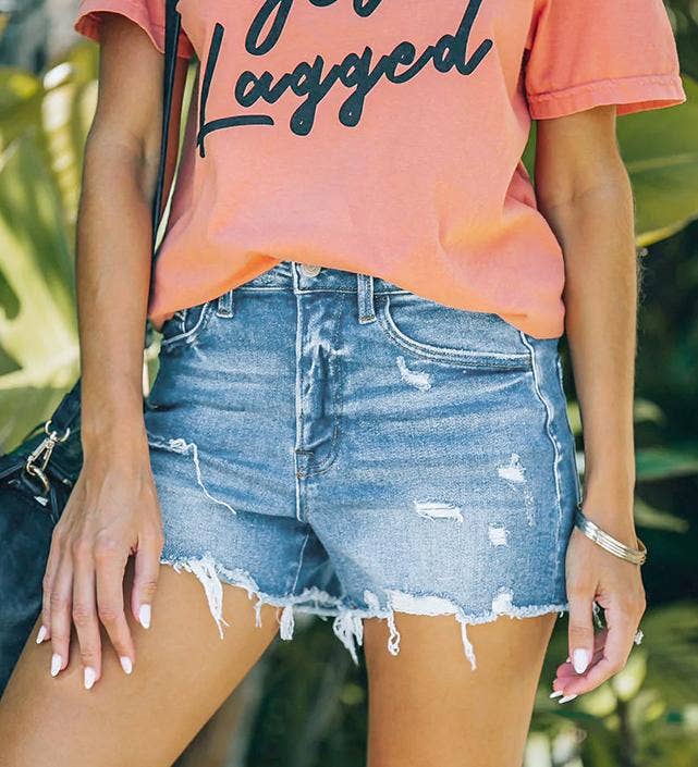 Stretch ripped denim shorts