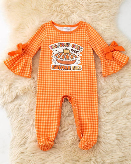 Orange gingham pie printed baby bodysuit. RPG62330 AMY