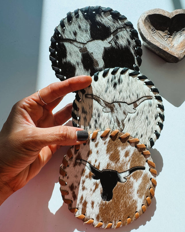 Genuine Cowhide Leather Coasters P| Western Hair-On Hide