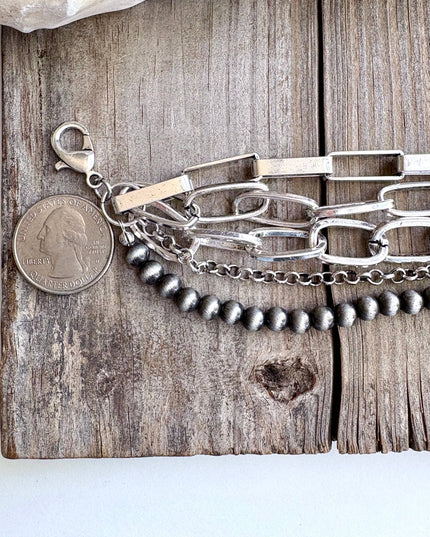 5 Layered Western Chunky Chain & Navajo Style Pearl Bracelet