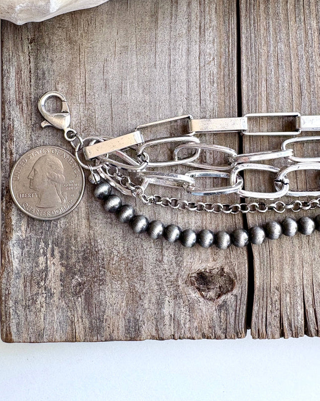 5 Layered Western Chunky Chain & Navajo Style Pearl Bracelet