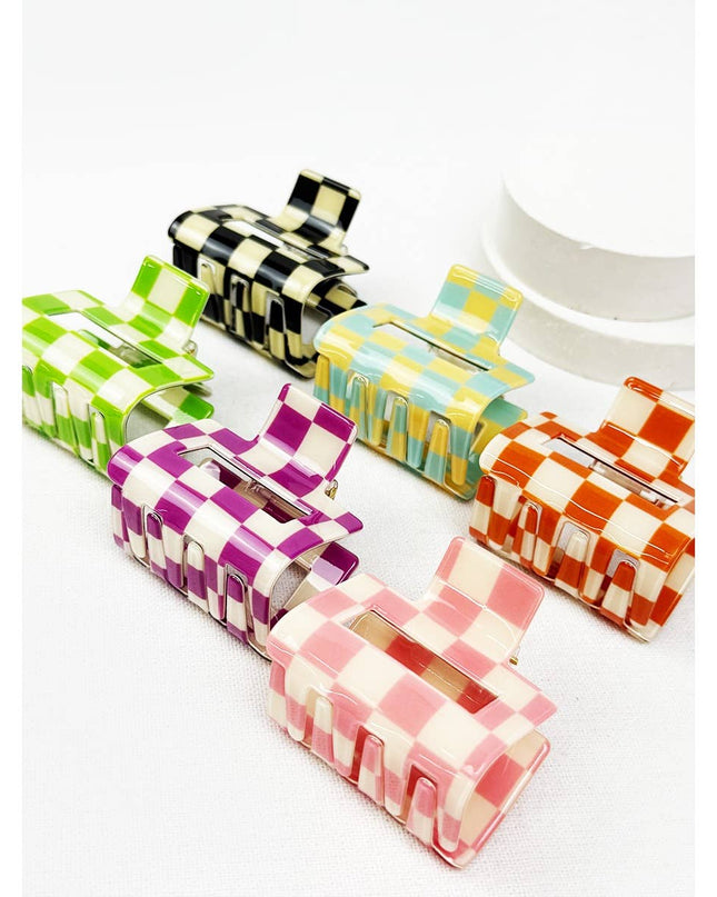 Colorful Checkered Medium Size Hair Claw