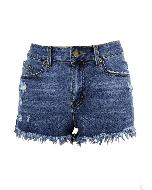 Luvamia Women's High-Rise Denim Raw Hem Ripped Shorts