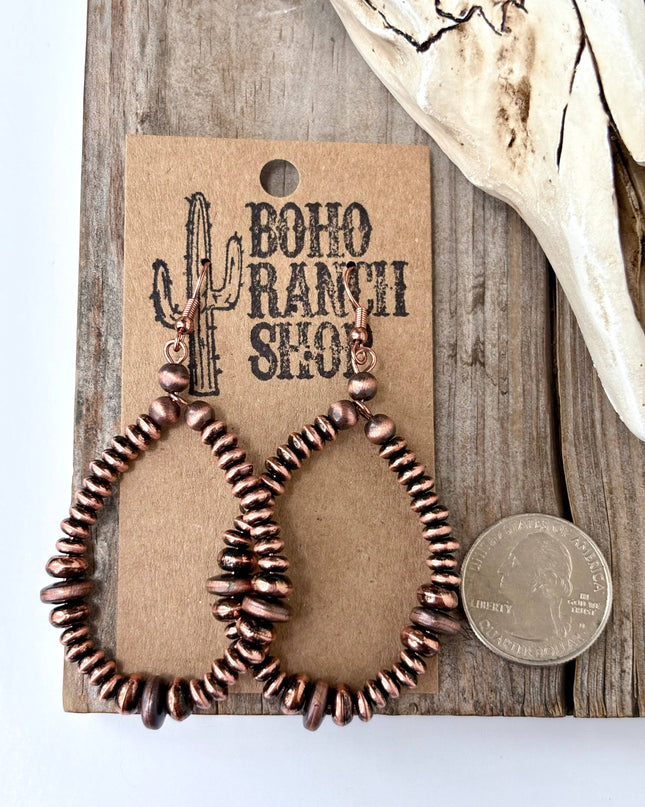 Western Flat Navajo Pearl Teardrop Hoop Drop Earrings