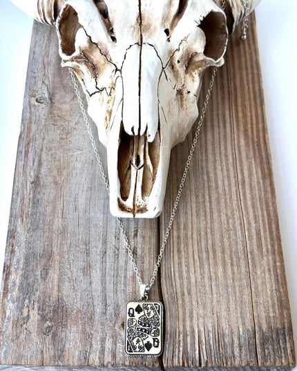 Western Style Queen Playing Card Pendant Necklace