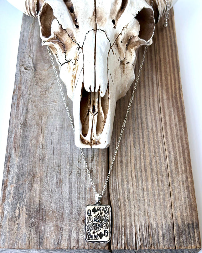 Western Style Queen Playing Card Pendant Necklace