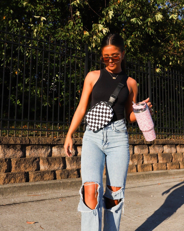 Black and White Check Crossbody Bag
